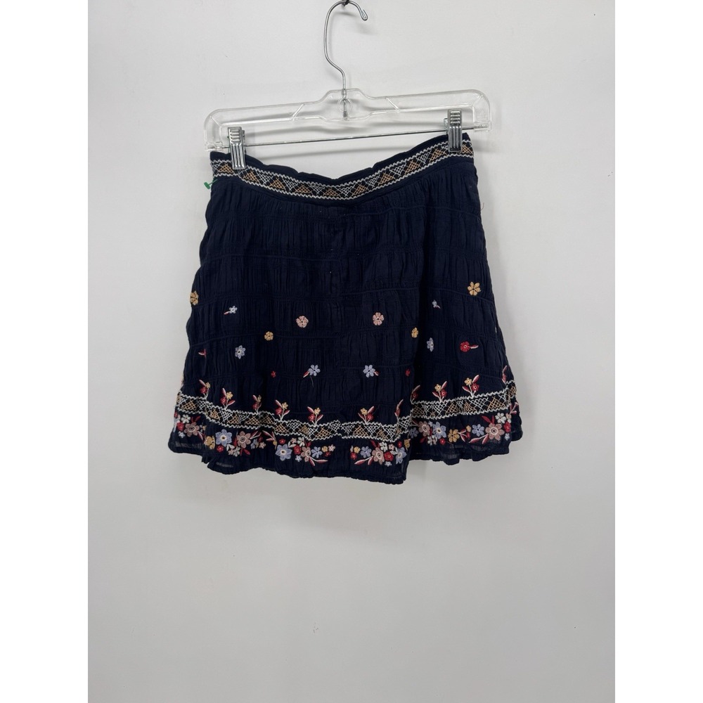 Blue Rain Skater Skirt Size Small Embroidered Floral Navy Mini Romantic Bohochic